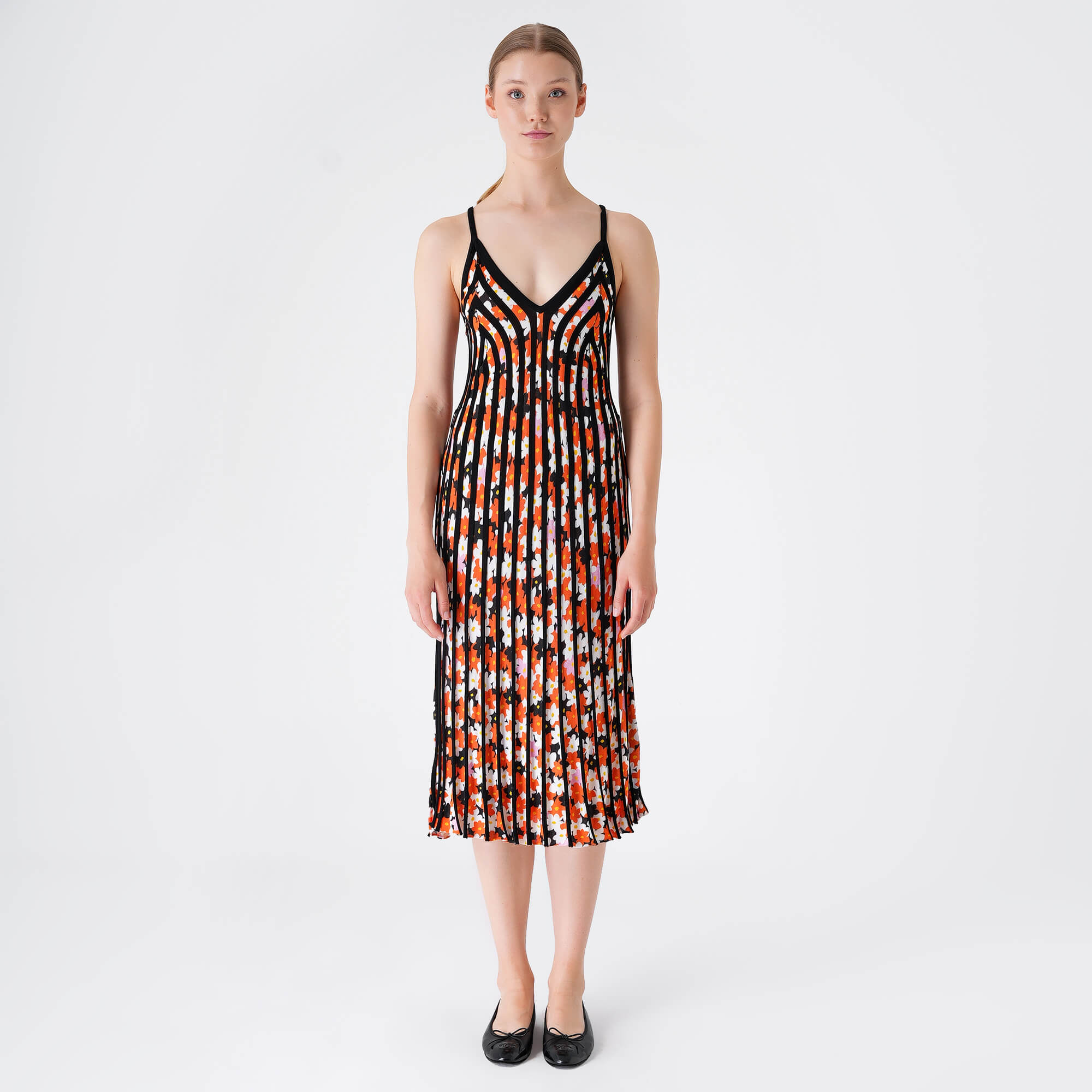 Kenzo - Orange Floral & Black Striped Dress